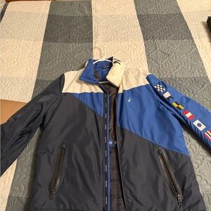 Nautica Blue and White Windbreaker Jacket